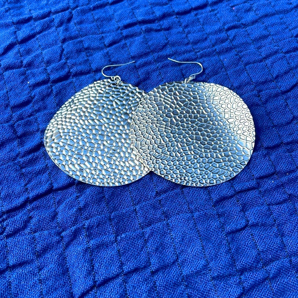 Large Round metallic silver dangle earrings